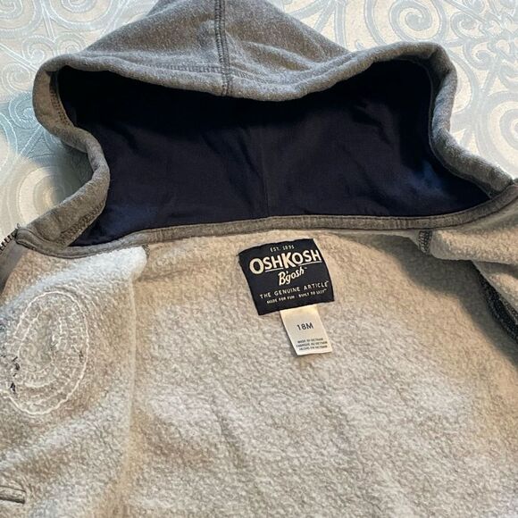 OshKosh B’gosh grey hoodie sweatshirt front zip kangaroo pockets lined hood unis - Picture 6 of 11